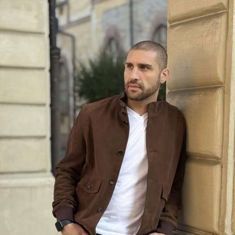 Giacca Biker in Pelle di Agnello Scamosciata Uomo “Classic”