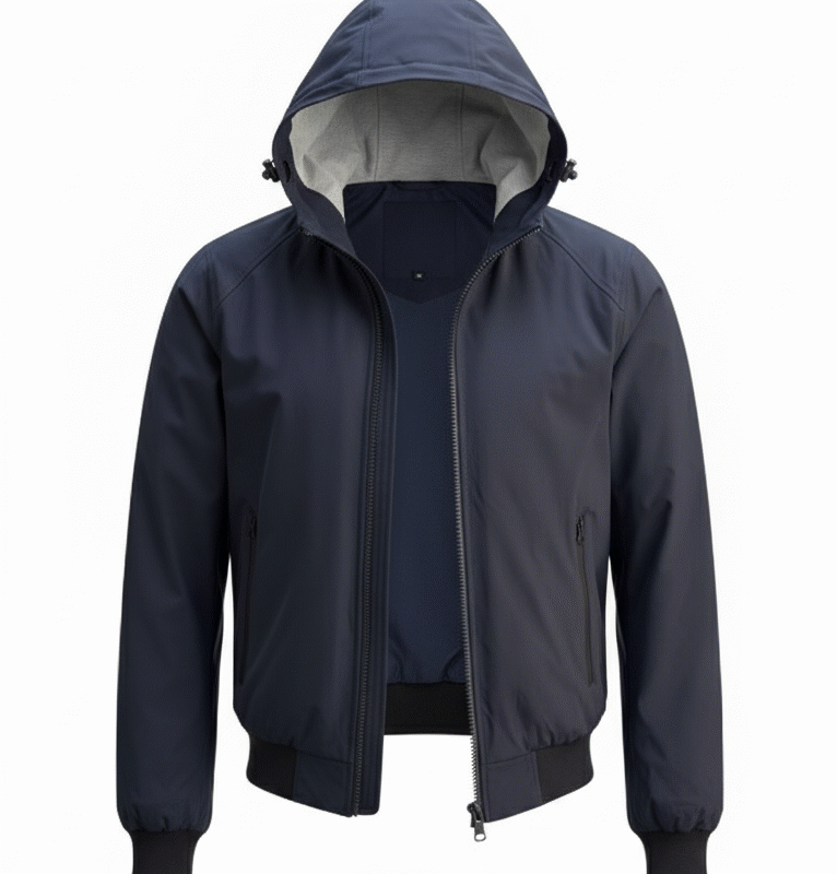 GIUBBOTTO UOMO SPALMATO C/CAPPUCCIO BORDO ELASTICO NAVY