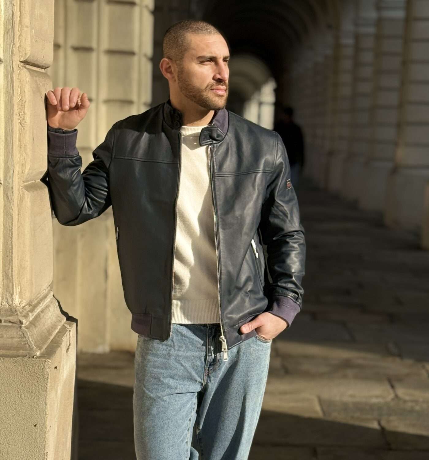 Giacca Bomber c/zip in Pelle di Agnello Uomo “Classic” Dark blue