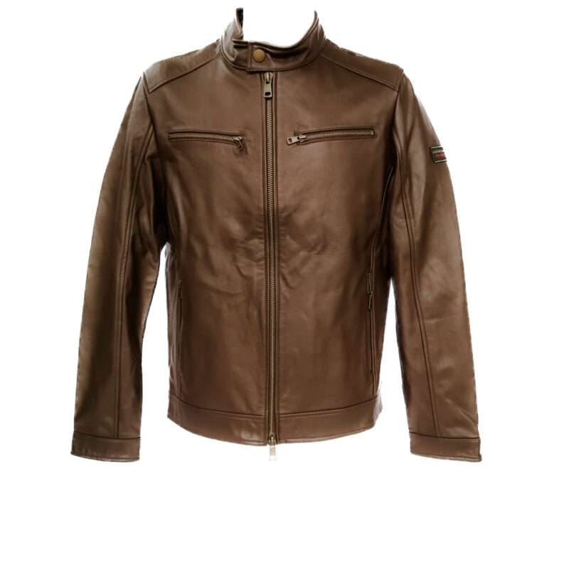Giacca Biker in Pelle Bovina di Vitello Uomo “Motorcycle” Brown