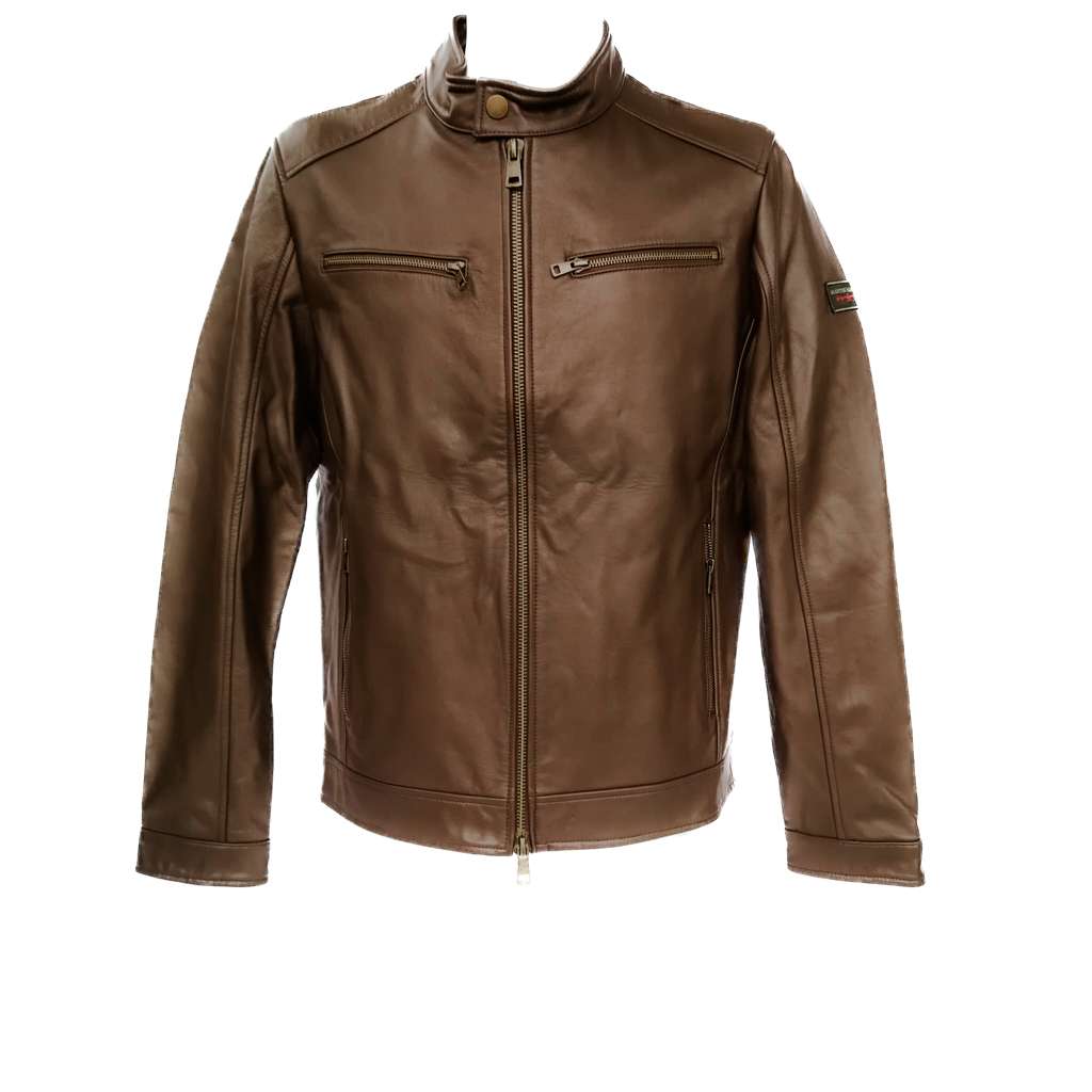 Giacca Biker in Pelle Bovina di Vitello Uomo “Motorcycle” Brown